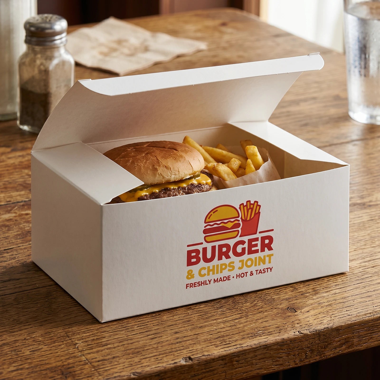 Burger-Menüboxen | Weiß | Automatikboden | Faltbar