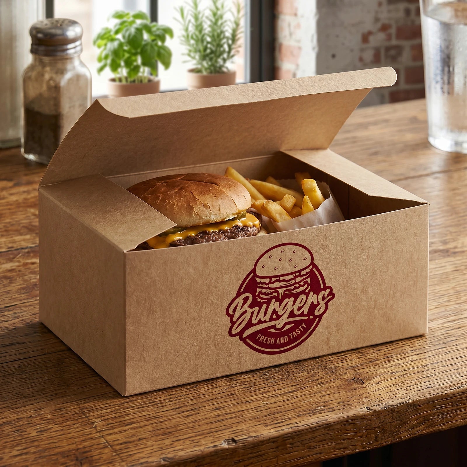 Burger-Menüboxen | Braun | Automatikboden | Faltbar 